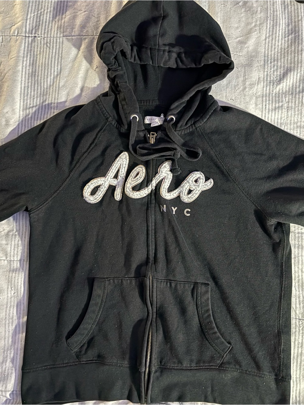 Aeropostale Black Zip-Up Hoodie with White Script Logo